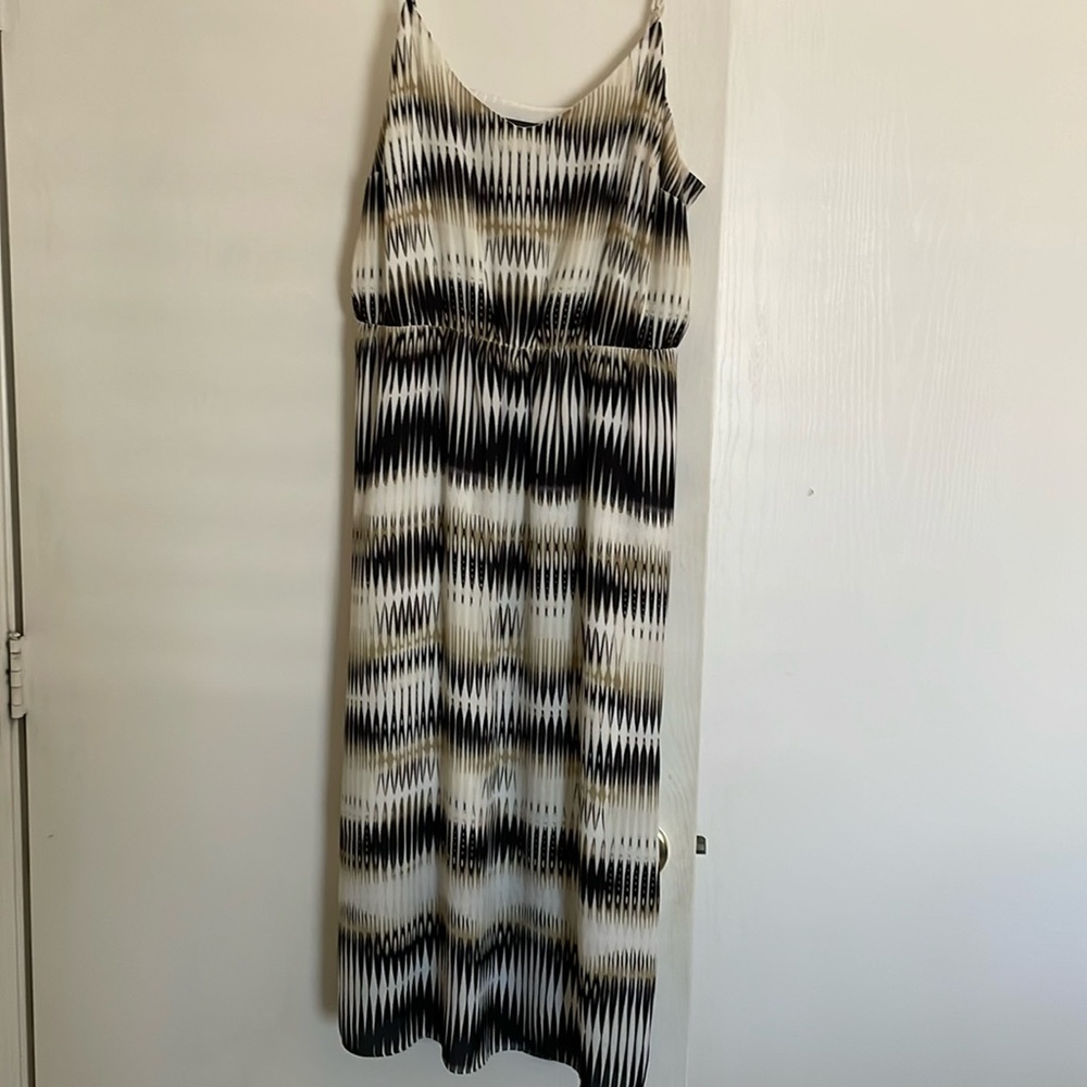 Maxi dress,  spaghetti strap,  cinched at waist